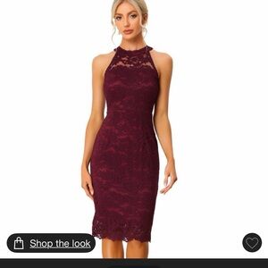 Allegra K Burgundy Lace Halter Midi Dress